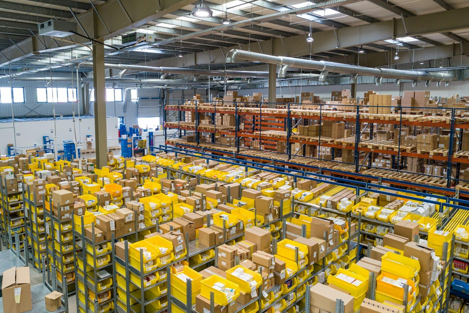 Stock held on racking in a UK distribution warehouse